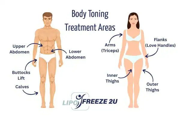 Graphic showing where you can have Body toning Treatment Warwickshire on your body
